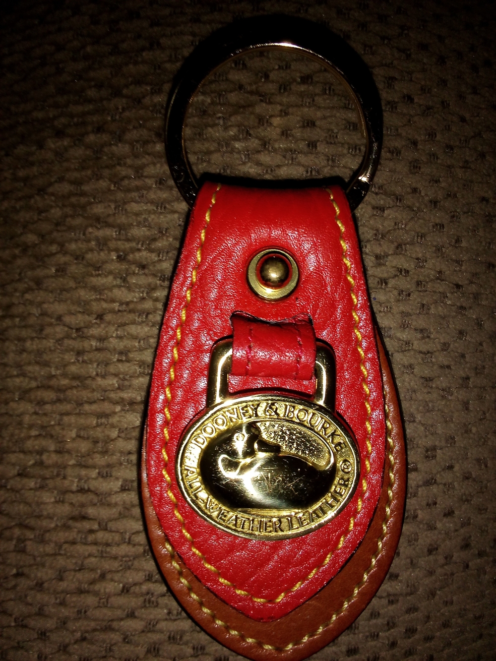 Dooney & Bourke Red Leather Keychain with Gold D&B Medallion NWOT